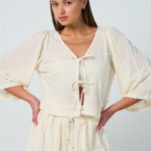NWT Greii Cream Tie-Front Top and Skirt Set size small